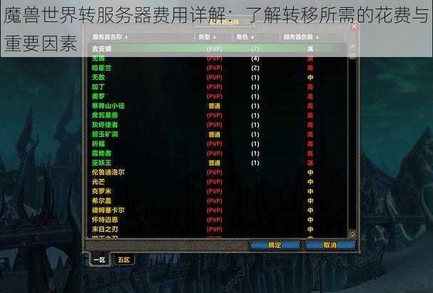 魔兽世界转服务器费用详解：了解转移所需的花费与重要因素