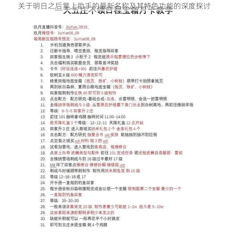 关于明日之后掌上助手的最新名称及其特色功能的深度探讨