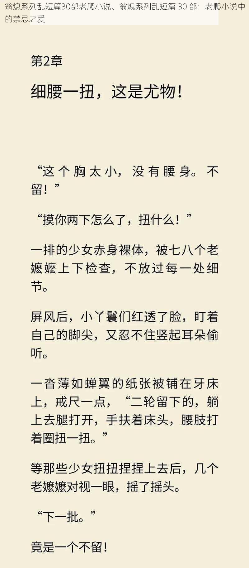 翁熄系列乱短篇30部老爬小说、翁熄系列乱短篇 30 部：老爬小说中的禁忌之爱