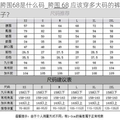 胯围68是什么码_胯围 68 应该穿多大码的裤子？