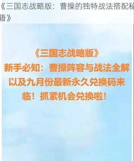 《三国志战略版：曹操的独特战法搭配秘籍》