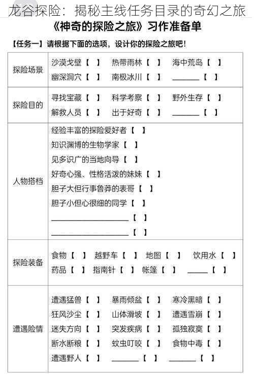 龙谷探险：揭秘主线任务目录的奇幻之旅